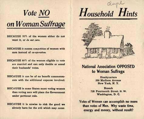 JohnFugelsang's tweet image. Look at this pamphlet opposing womens' suffrage and #TellAFeministThankYou