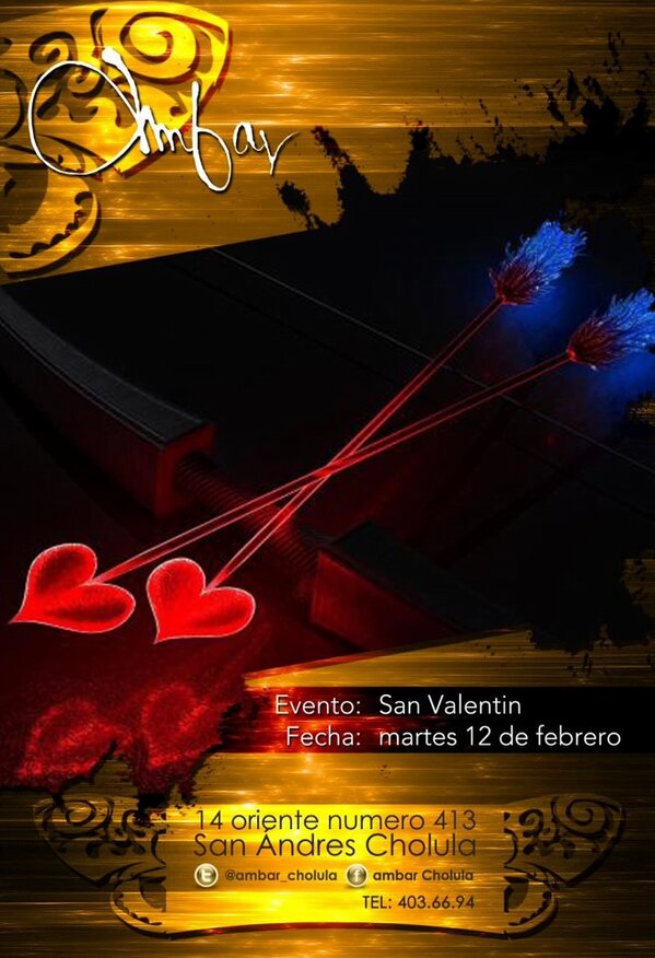 Ambar_Cholula's tweet photo. MARTES de SAN VALENTÍN en @Ambar_Cholula Promociones FORANEOS y LADIES NIGHT. Reservaciones:2223570459 http://t.co/5hsw1SVf