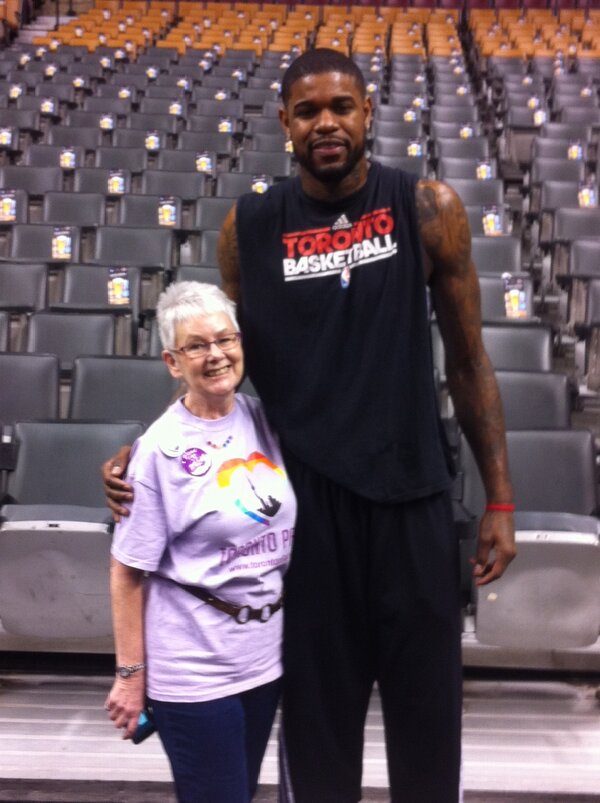 Raptors's tweet photo. Great pic. Welcome! #RTZ RT @TorontoPFLAG: Amir Johnson #15 and #PFLAG Mum at @Raptors @IamAmirJohnson http://t.co/kCxqrkhl