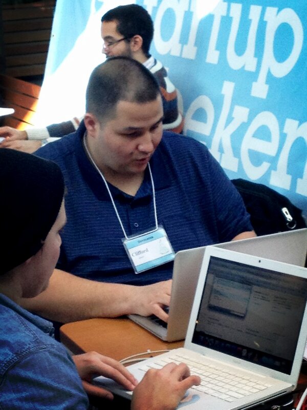 All Hands on deck during #startupweekendLDN , Cliff Working hard on codes <a href="/spotlander/">Spotlander</a>