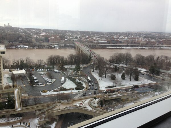 Mroaming's tweet image. Snowed in washington d.c. Looking out to keybridge while eating breakfast :)