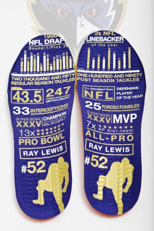UNISWAG's tweet photo. The insoles of Ray's custom @UnderArmour cleats #uniswag http://t.co/CAovjxym