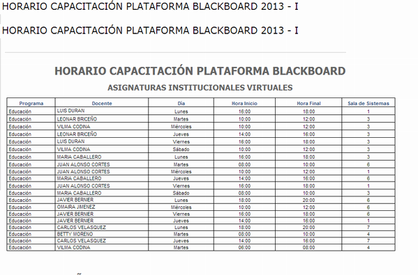 Uccsantamarta's tweet photo. Horario capacitación plataforma Blackboard 2013 - I http://t.co/ITTBdVPx http://t.co/oK1qp5a4