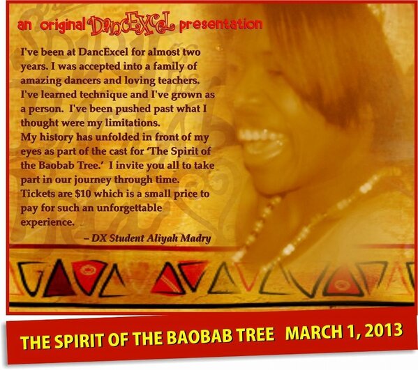 DancExcel's tweet photo. @DancExcel: DX  testimonials on "The Spirit of the Baobab Tree". Draw from your roots on 3/1/13. #baobab2013 http://t.co/2kztHa96