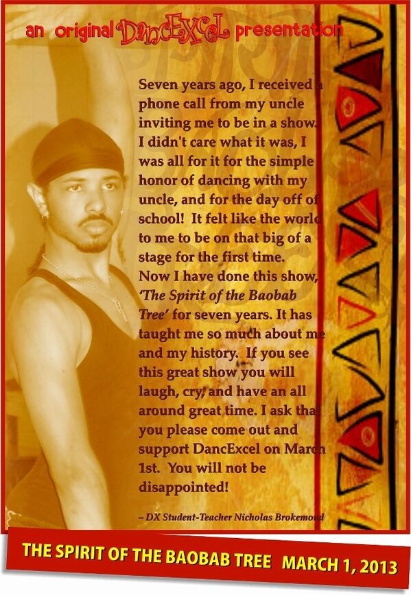 DancExcel's tweet photo. DX students give testimonials on "The Spirit of the Baobab Tree". Take the journey thru history 3/1/13. #baobab2013 http://t.co/sSK6VPkX