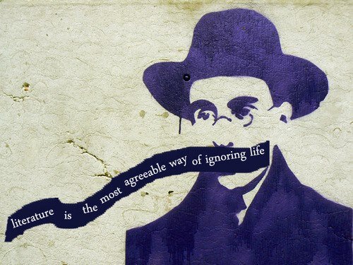 roadartist's tweet photo. #graffiti Fernando Pessoa | #literature is the most agreeable way of ignoring life | http://t.co/63FnhyAt