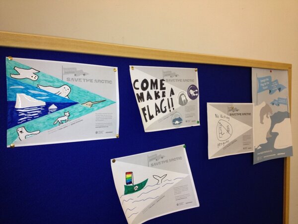 GPIslington's tweet photo. Some the flags made in finsbury library today #flagforthefuture #savetheartic http://t.co/SNjQLZpM