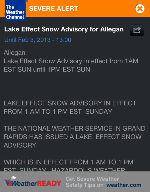 Lake Effect Snow Advisory for Allegan