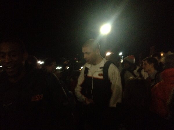 Welcoming the #OkState Cowboys back home from Kansas after a huge upset of the Top-Ranked Jayhawks!