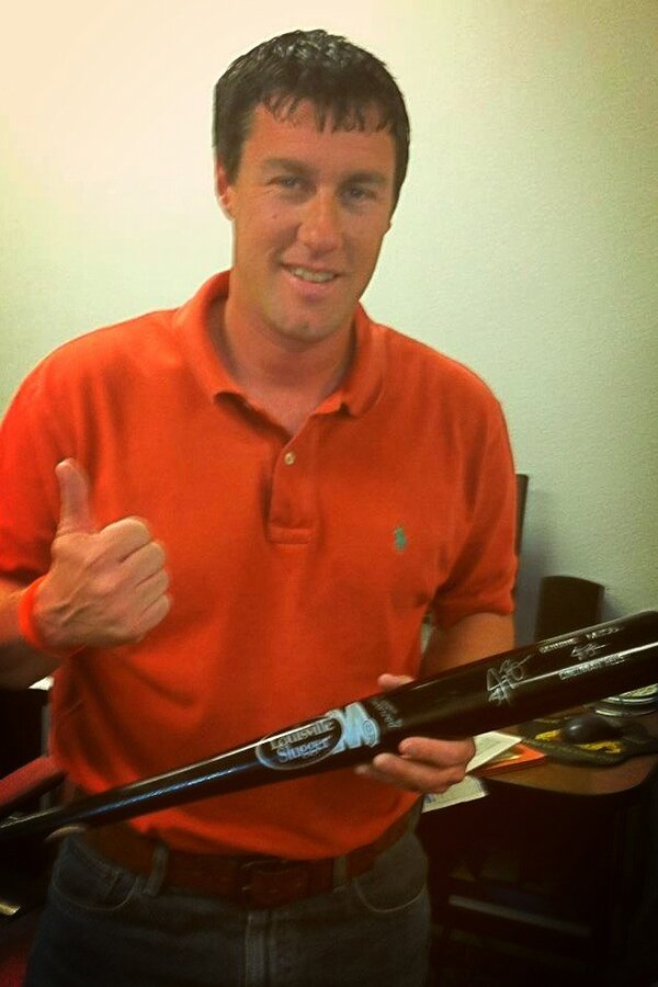 JWalker2986's tweet photo. @JayABruce thanks again for donating the bat last spring training. It's auction raised about $350 dollars for awakenlu http://t.co/T965czui