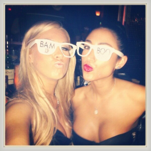 NikkiBamboo's tweet image. Goofing around at work in between drink slinging and shots! #bartenders #funwithglasses #BAM #BOO @BambooMiami