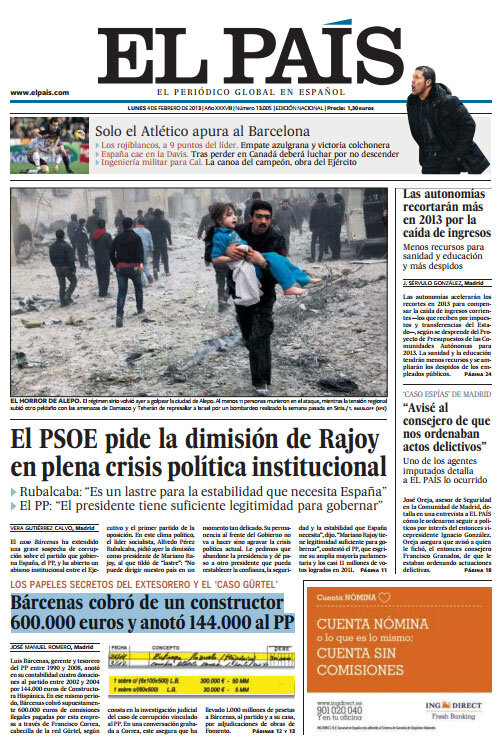 el_pais's tweet photo. El PSOE pide la dimisión de Rajoy y Bárcenas cobró de un constructor
600.000 euros y anotó 144.000 al PP, en #portada http://t.co/PT53T3gW