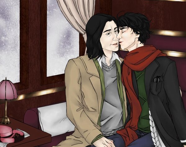 fuckyeahsnarry's tweet photo. Severus and Harry on the Orient Express. http://t.co/yAejrkEO