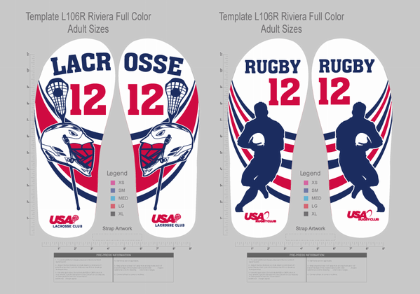 Team Lacrosse and Rugby Flip Flops. Add your team name!
