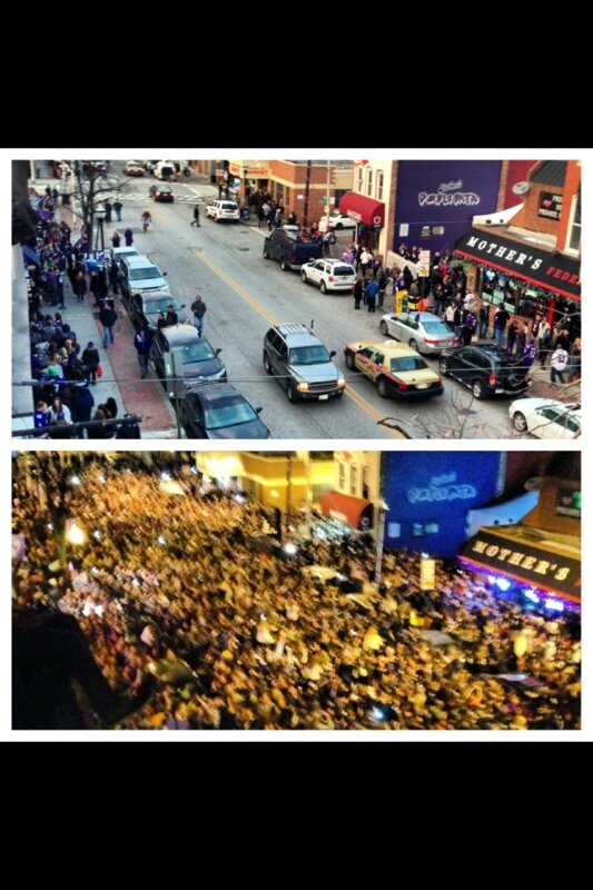 RedAbster's tweet image. The "before" and "after" of Federal Hill in Baltimore! Can you find me?? #wheresabby #RavensNation