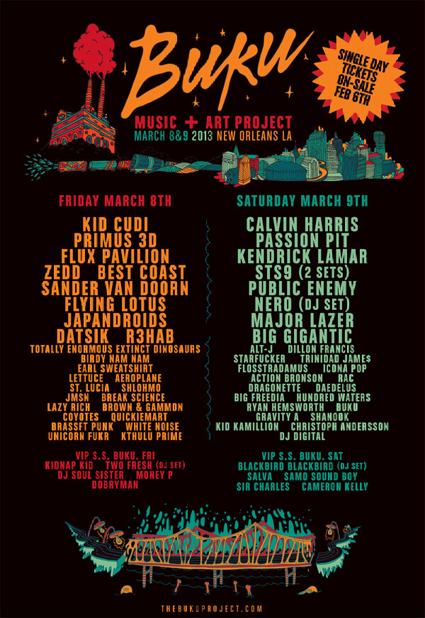 thebukuproject's tweet photo. Daily Lineup Announced!  A LIMITED # of single day passes go on-sale Feb 6th at 11AM CST here: http://t.co/BUiR4pbc http://t.co/YnrHQ6fZ