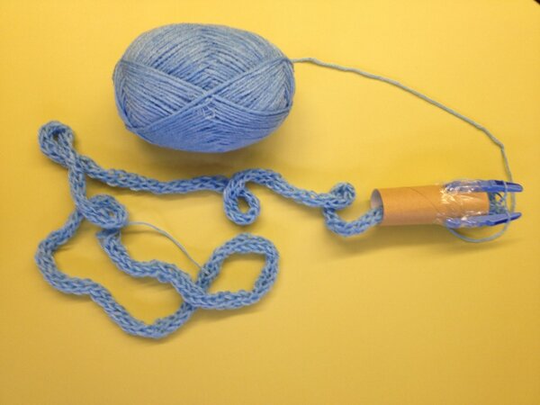 ejthompson287's tweet photo. My own version of finger knitting! Toilet roll, two pegs, tape and yarn. Can't wait for #visarts13 today! http://t.co/lx03en2W