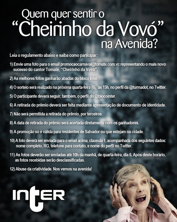 blocointer's tweet photo. @_tomate Alô, folião! Vamos à nossa #PROMOCAORELAMPAGO. "Quem quer curtir o Cheirinho da Vovó na avenida". Participe! http://t.co/cae0FKpm
