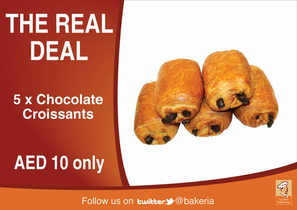 bakeria's tweet photo. February Real Deal @bakeria: 5 Chocolat Croissants - AED 10 only http://t.co/3e47sSEW