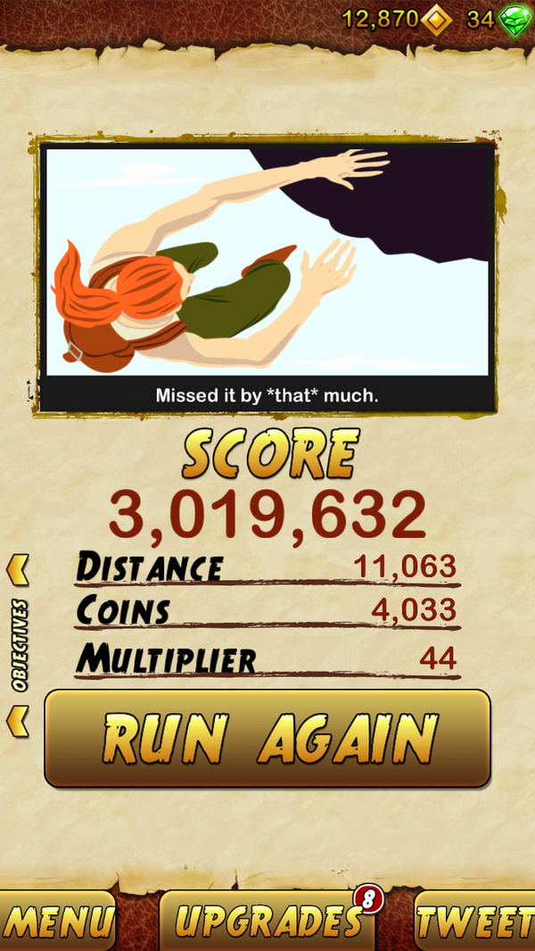 MayOrtaleza's tweet photo. I got 3019632 points while escaping from a Giant Demon Monkey. Beat that! http://t.co/xbdoD86e http://t.co/kgzF1UG8