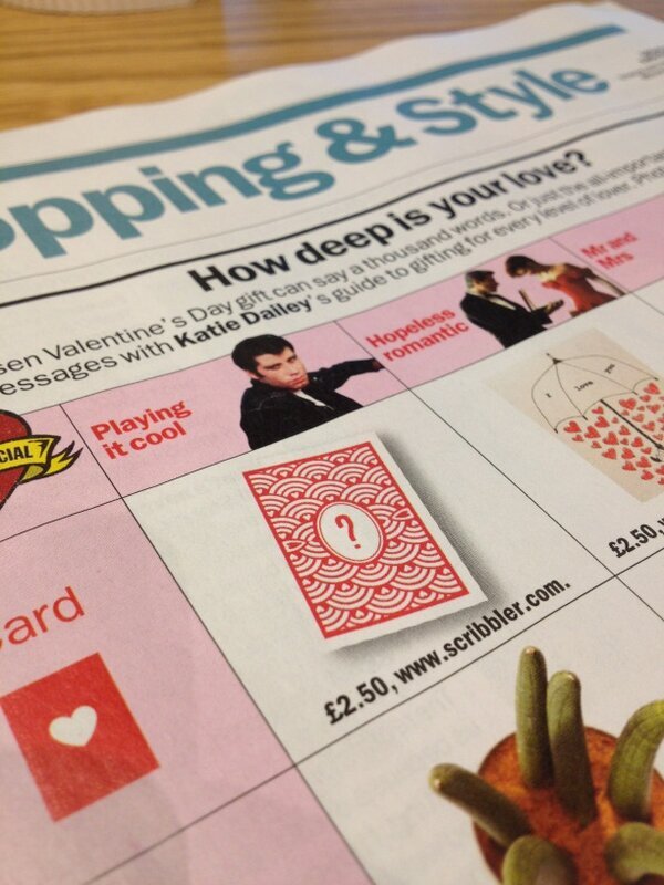 scribblercards's tweet photo. We are 'playing it cool' in today's @TimeOutLondon, featuring @bigjonthings Valentine's Card!! http://t.co/ub81PeFN http://t.co/zgYyflce