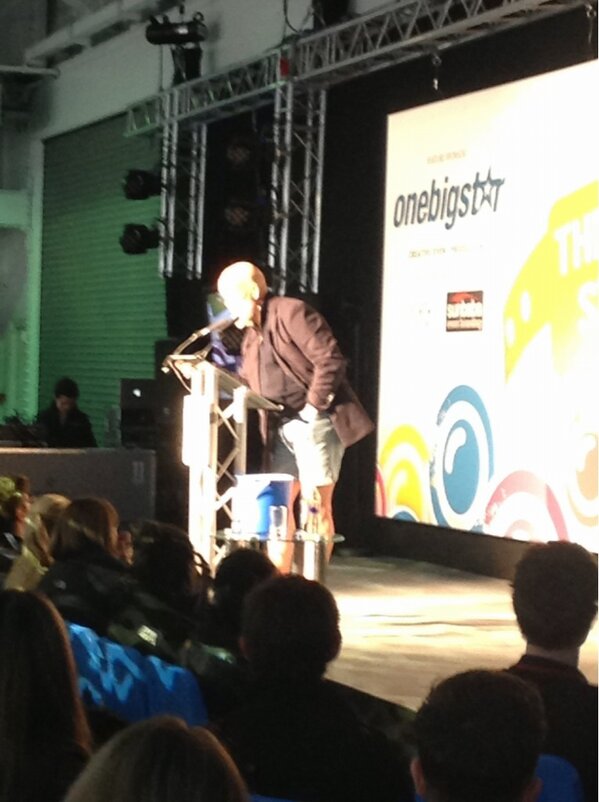 EventProdShow's tweet photo. On stage now, in shorts, Michael Eavis talking Glastonbury #EPS13 http://t.co/LhxiPITD