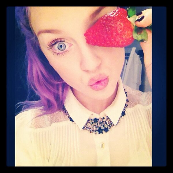 LittleMix's tweet photo. Is it just me or is this strawberry fascinating?!? It's massive :O haha. Perrie <3 http://t.co/QNlO3TDZ