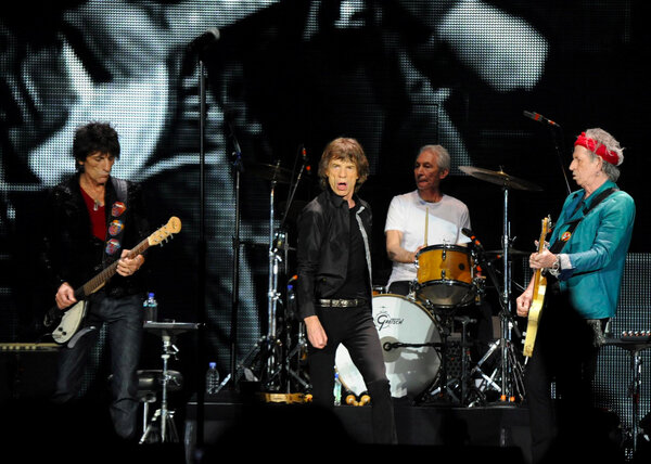 Mick, Keith, Charlie and Ronnie on stage at the O2 #RollingStones50 Photo by Brian Rasic