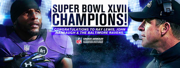 UnderArmour's tweet photo. CHAMPIONS! Congratulations @Ravens! #RavensParade #PROTECTTHISHOUSE #IWILL http://t.co/8CDZWqDv