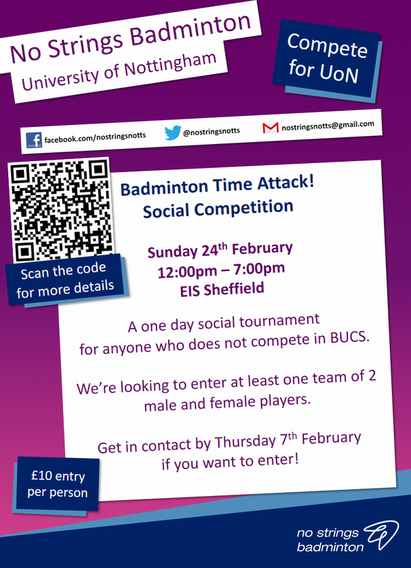 If you'd like to take part in this new social tournament, get in touch by Thurs 7th Feb!