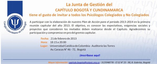 CapituloBogota's tweet photo. Plénum Capitular Bogotá y Cundinamarca
Inscripción en este enlace http://t.co/sV7MsEQx 
Mayor información (1)2174270 http://t.co/GKSxs8HY
