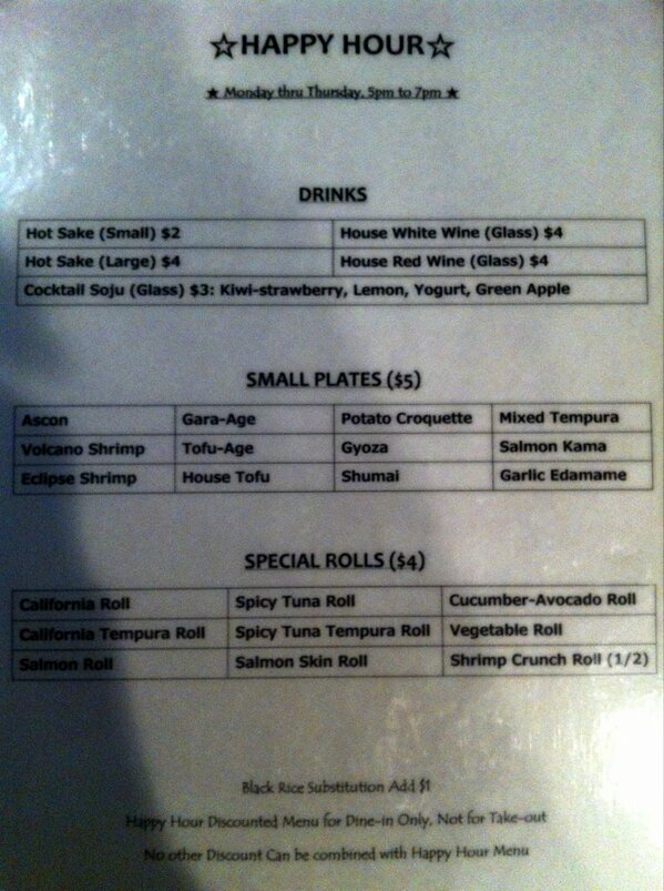 New Happy Hour (Mon-Thur) 5:00pm-7:00pm Enjoy it~