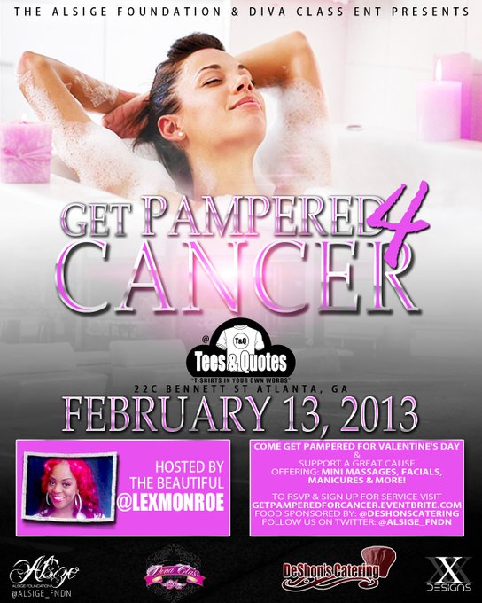 Come #GetPamperedForCancer TONIGHT For Men &amp; Women Massages and MORE @TeesandQuotes frm 7-10pm #cancerawareness<a href="/tag/getpamperedforcancer"class="tags">#GetPamperedForCancer</a><a href="/tag/cancerawareness"class="tags"><span>#cancerawareness</span></a><a href="/tag/alsige"class="tags"><span>#alsige</span></a>