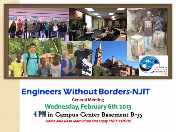 EWBNJIT's tweet photo. 1st General Meeting tomorrow! Join us in Campus Center B-35 at 4:00 PM #njit #ewb #humanitation #leadership #REMINDER http://t.co/dG7UAEep