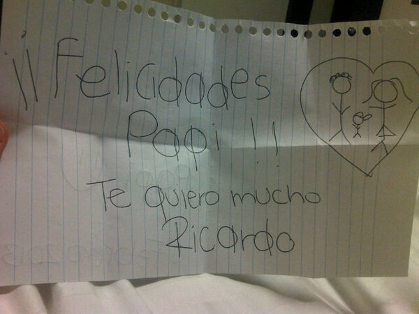 Chef_Rmuela's tweet photo. Carta de cumpleaños de Chiquinino!!!! A su papá @iziardecoss http://t.co/sFaw5Pv