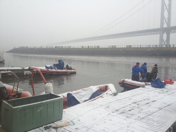 Cold day today on the first powerboat course of the year. Students braving the snow though.