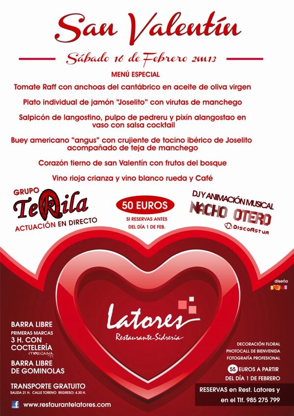 zaragoceamos's tweet photo. cena de San valentín en el restaurante Latores cena + barra libre + fiesta ; con el grupo TEKILA Y DJ NACHO OTERO 50€ http://t.co/cL0jFwzS
