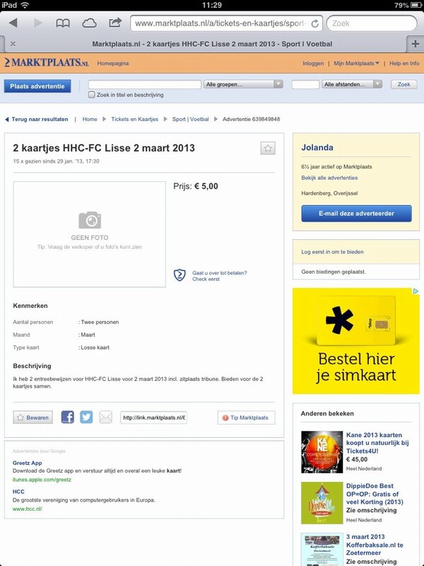 HHCFanAndre's tweet photo. Haha,moet toch niet gekker worden: Kaarten voor HHC-Lisse op Marktplaats. #hhclis #zwartemarkt Er zijn nog kaarten! http://t.co/Od7lmZHJ