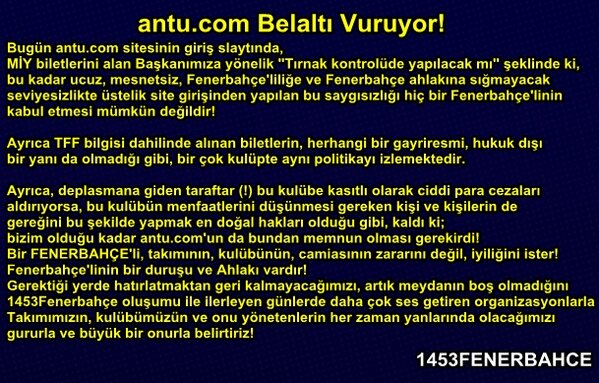 1453Fenerbahce's tweet photo. ►DİKKAT!!►@antucom Site girişinde, FB taraftarına yönelik, belaltı vurarak algı yanıltması ile taraftarı kışkırtıyor! ►http://t.co/4AEiE9vF