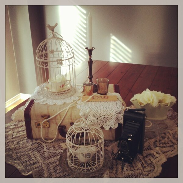 getMashed's tweet photo. Vintage styling this morning. Fun with #vintagesuitcase and #lovebirds http://t.co/cbc4gRCF