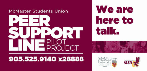 SRACommerce's tweet photo. The Peer Support Line pilot project launches today! Phone hours will be from 7pm-1am tonight and tomorrow. #McSU http://t.co/e24dnlRh