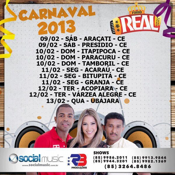 maxplacar's tweet image. Agenda do Carnaval do @Forro_Real @RoseMoraes_ @CelsoLuisSocial @walterpinheiro5 @RobertaoRC @Andre_Camurca @Pantaneto