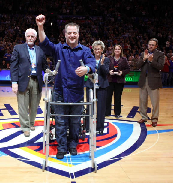 #Thunder crowd roars as @okcpd officer Chad Peery stands/walks to accept @DevonEnergy CommunityHeroAward. #inspiration