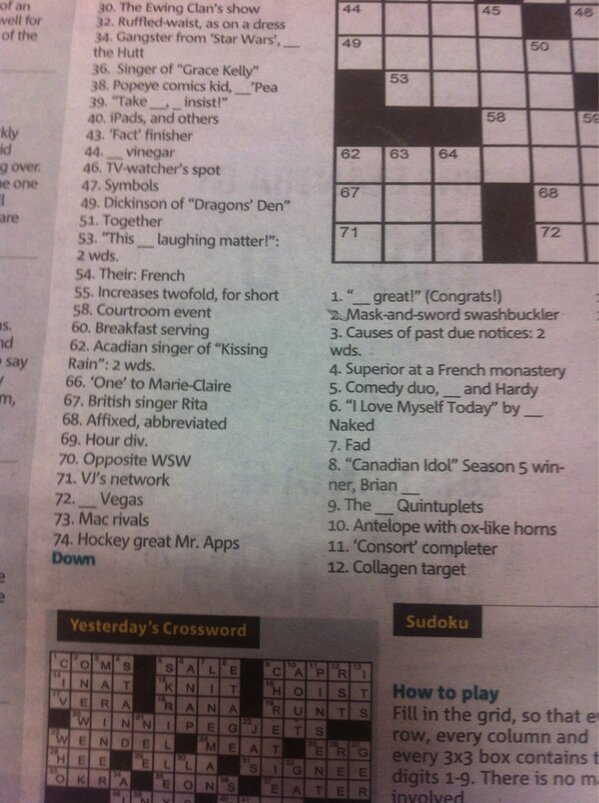 fundsforanimals's tweet image. @bifnaked You're a clue in today's #Toronto #Metro crossword! :-) check out #6Down #ILoveMyselfToday &amp;lt;3
