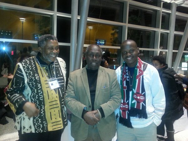 A chance to pose with legendary Professors #HoraceCampbell and #NgugiwaThiongo after a symposium: #DDWZ at @SyracuseU