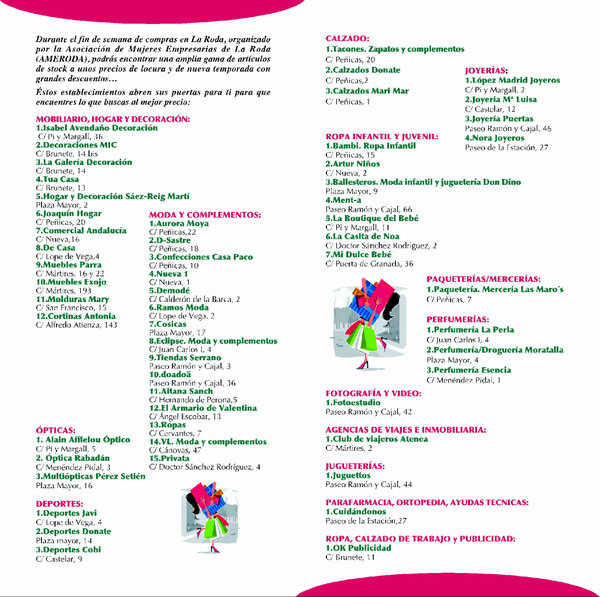 diptico #findesemanadcompras en La Roda. 56 establecimientos abiertos todo el fin de semana 21/22/23 y 24 de Febrero