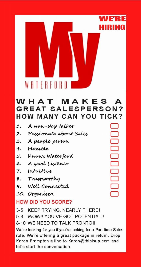mywaterford's tweet photo. Anybody else looking for flexible part-time work in #Waterford? Take the quiz and see if we should be talking. http://t.co/vygjx7TN