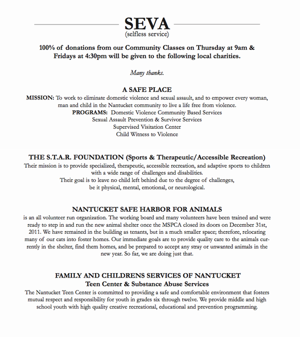 ACKYogaRoom's tweet photo. Seva Classes at TYR:: Thursdays at 9am and Fridays at 4:30. Your donations go to the following #local #charities http://t.co/c5six7wG