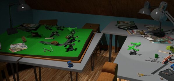 StroodAnimation's tweet image. One angle of the final room. Complete with 3 planes, a tank, lamps, magazines etc etc ..