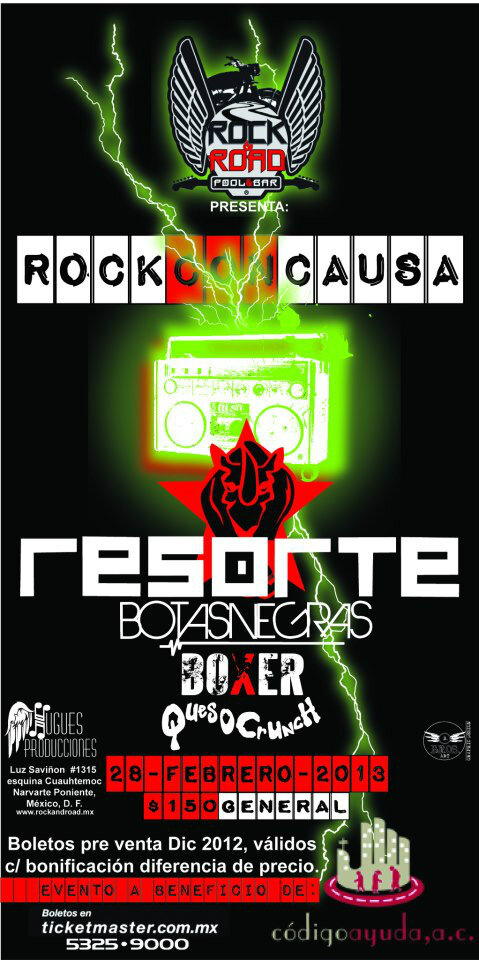 ARTURO_ROMAN22's tweet photo. RESORTE, BOTAS NEGRAS, BOXER Y QUESO CRUNCH EN CONCIERTO, 28 DE FEBRERO ROCK AND ROAD DF @GabyGoldsmith @OMARCHAPARRO http://t.co/pL2mQ3PM